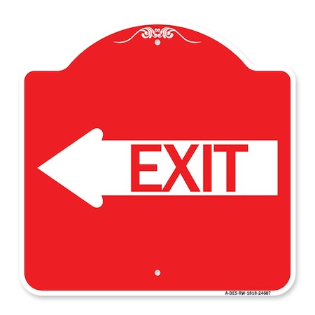 Designer Series Sign-Exit With Left Arrow, Red & White Aluminum Architectural Sign